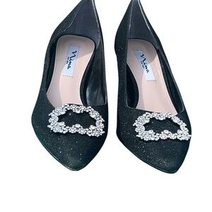 Nina Black Heels with Crystal Embellishments size 9M